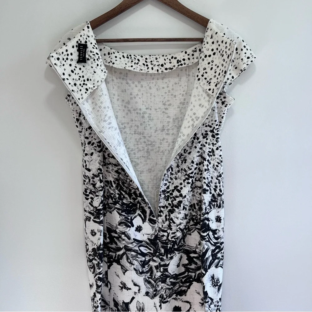 Yeohlee Floral print Sheath Midi Dress Cap Sleeves, Boat Neck, Black & White, 8 - Picture 11 of 13
